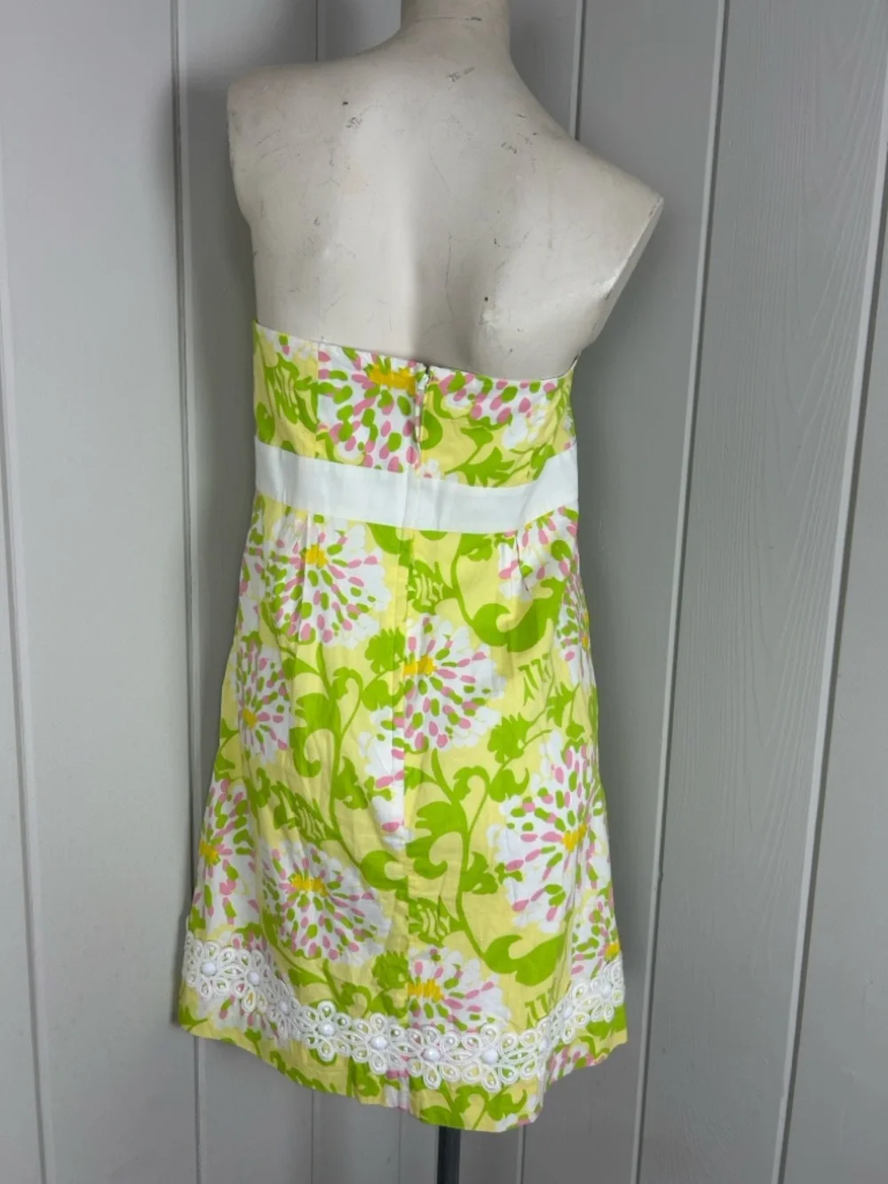 Lilly Pulitzer Jubilee Floral Strapless Dress Size 10 Beaded Lace Trim Fit Flare - Picture 5 of 8